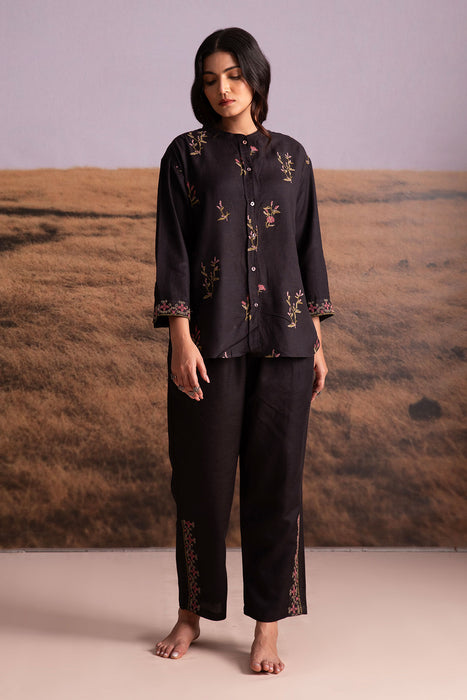 Cross-Stitch Linen Co-ord Set-Black