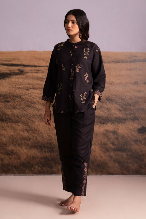 Cross-Stitch Linen Co-ord Set-Black