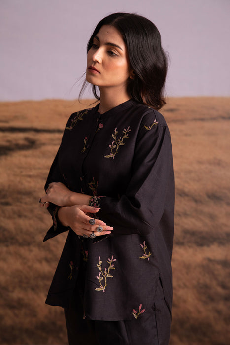 Cross-Stitch Linen Co-ord Set-Black