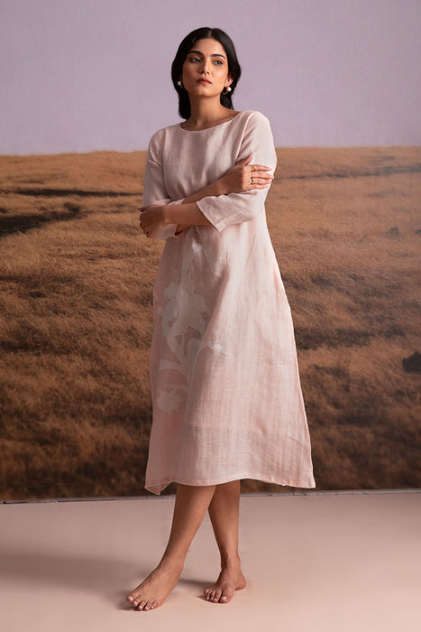 Pure Hemp Applique Dress-Pink