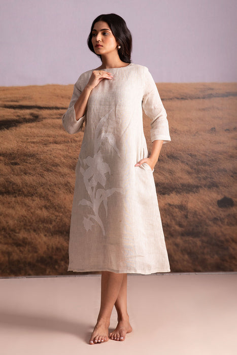 Pure Hemp Applique Dress-Natural