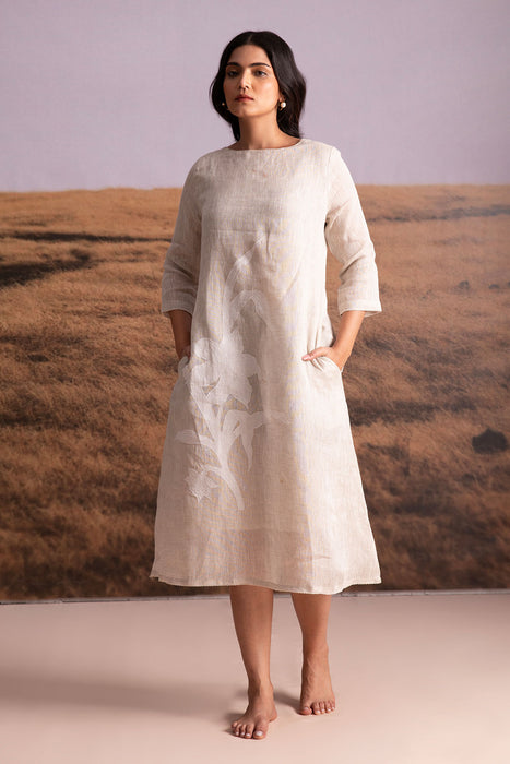 Pure Hemp Applique Dress-Natural