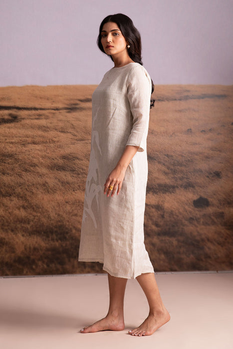 Pure Hemp Applique Dress-Natural