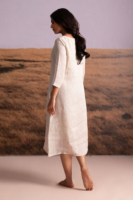 Pure Hemp Applique Dress-Natural