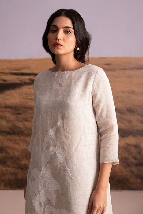 Pure Hemp Applique Dress-Natural