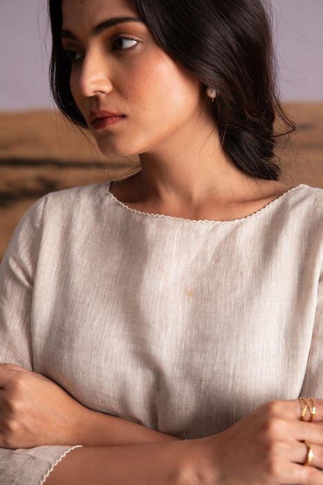 Pure Hemp Applique Dress-Natural