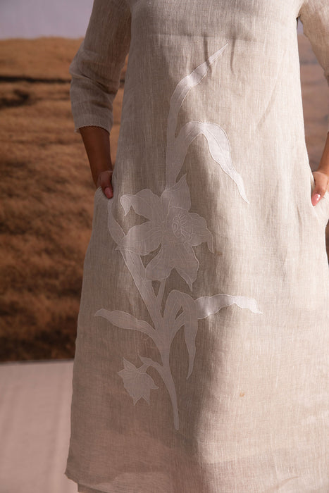 Pure Hemp Applique Dress-Natural