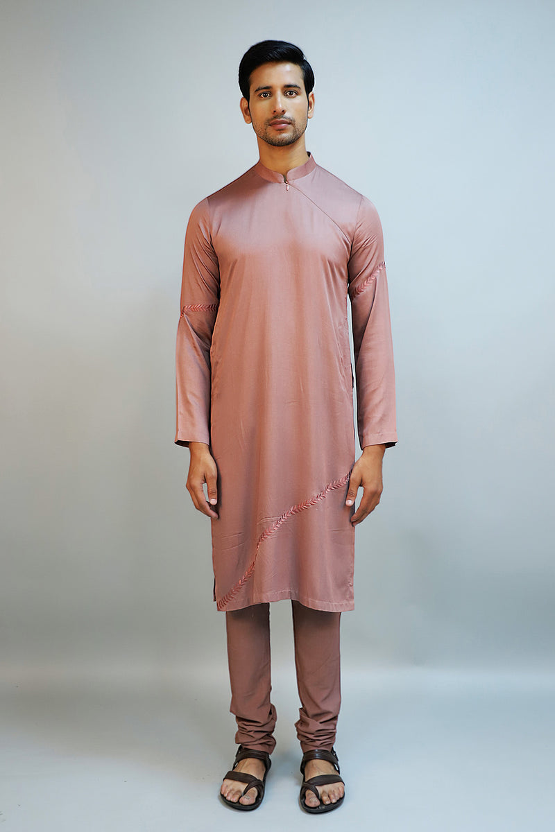 Deep Mauve Modal Silk Thread Embroidered Kurta Set