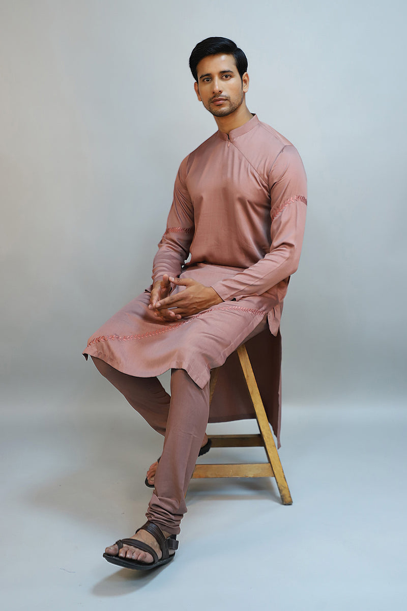 Deep Mauve Modal Silk Thread Embroidered Kurta Set