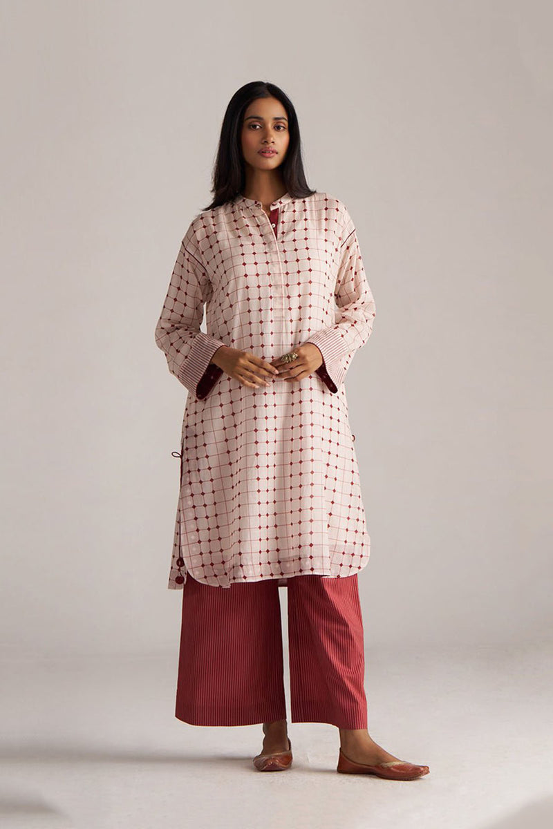 Rosewood and Cream Mul-Chanderi Co-ord Set