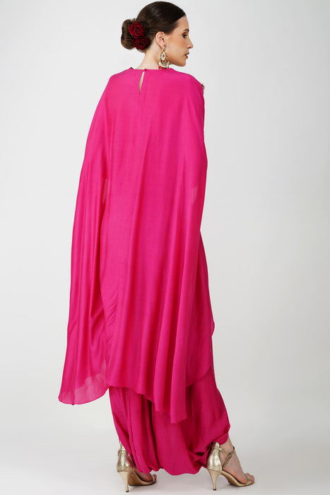 Royal Fuschia High Low kaftan with cowl drape skirt