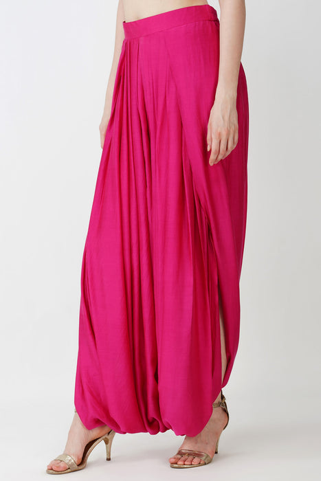 Royal Fuschia High Low kaftan with cowl drape skirt