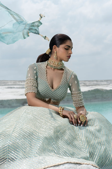 Gota Aqua Lehenga Set