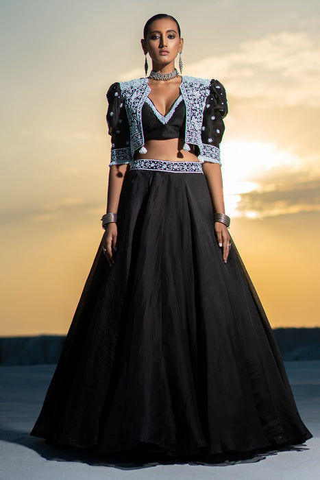 Black Organza Lehenga Set