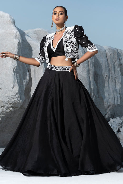 Black Organza Lehenga Set