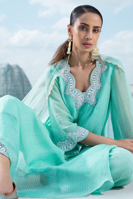 Aqua Embroidered Kurta Set