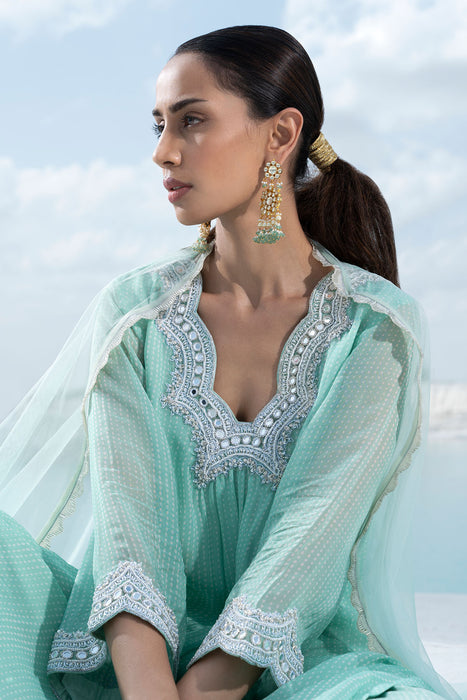 Aqua Embroidered Kurta Set