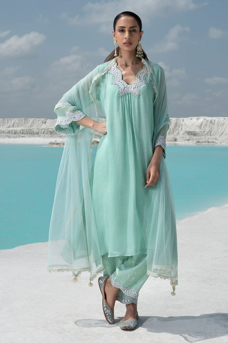 Aqua Embroidered Kurta Set