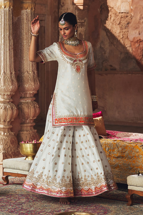 SAMREEN - DAISY IVORY SHORT KURTA WITH SHARARA AND DUPATTA