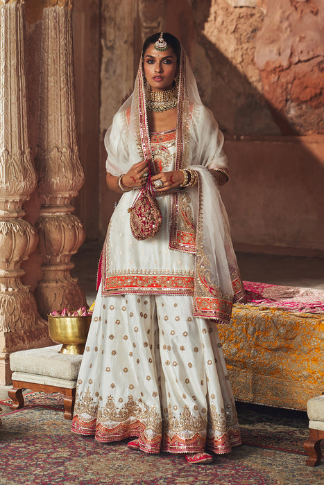 SAMREEN - DAISY IVORY SHORT KURTA WITH SHARARA AND DUPATTA