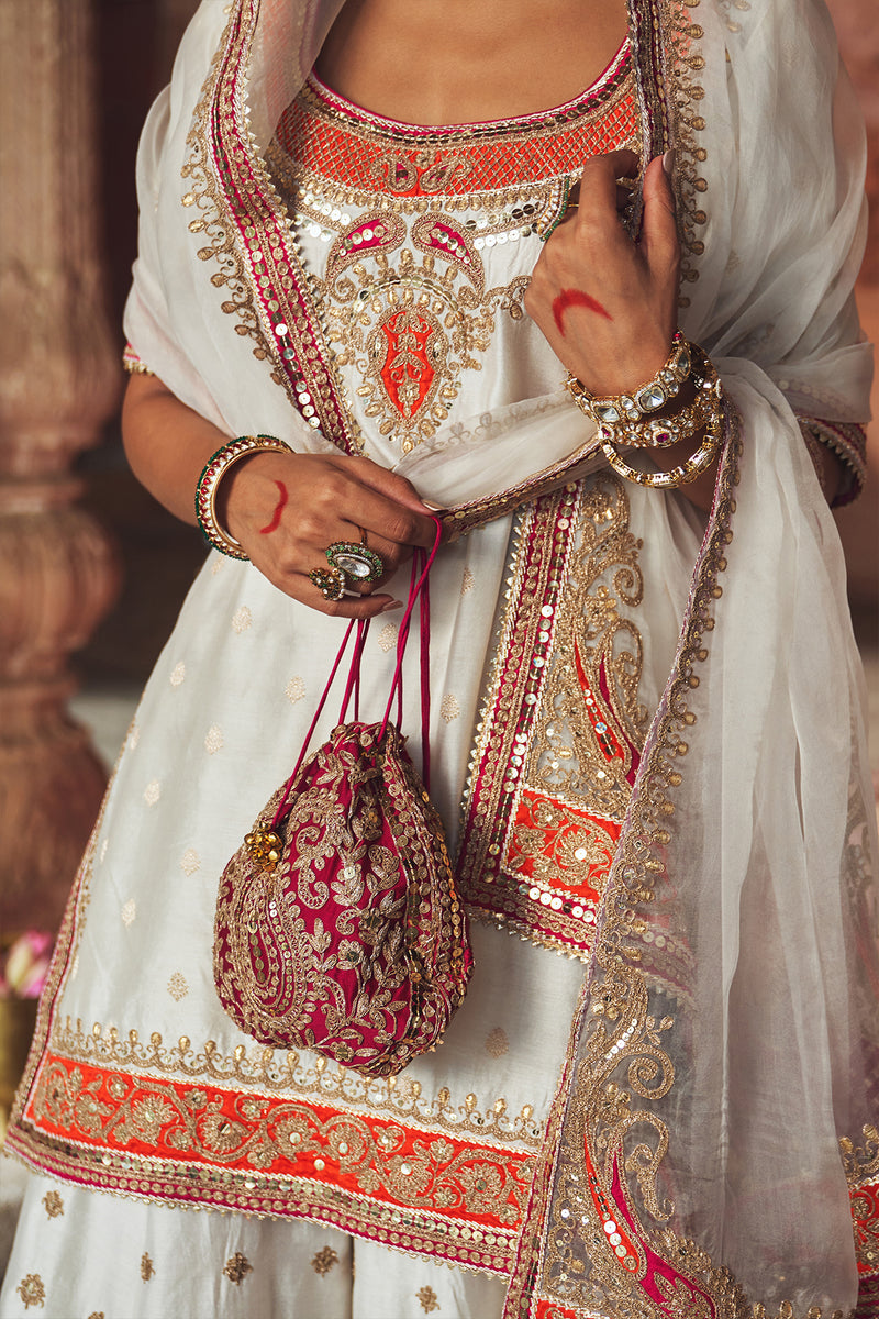 SAMREEN - DAISY IVORY SHORT KURTA WITH SHARARA AND DUPATTA