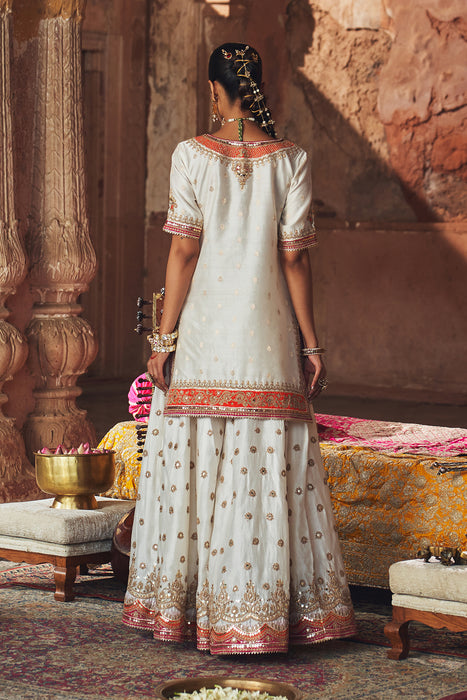 SAMREEN - DAISY IVORY SHORT KURTA WITH SHARARA AND DUPATTA