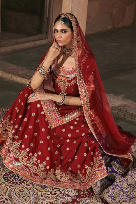 SAMREEN - DEEP RED SHORT KURTA WITH SHARARA AND DUPATTA