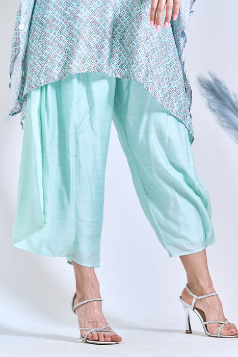 Turquoise Digital Printed Kaftaan Co-ord Set