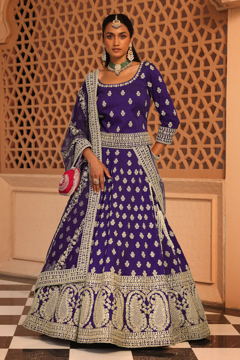 Aasmaa - Purple Lehenga with Choli and Dupatta