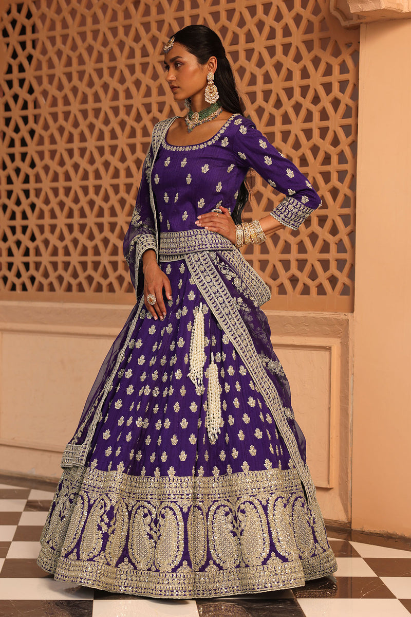 Aasmaa - Purple Lehenga with Choli and Dupatta