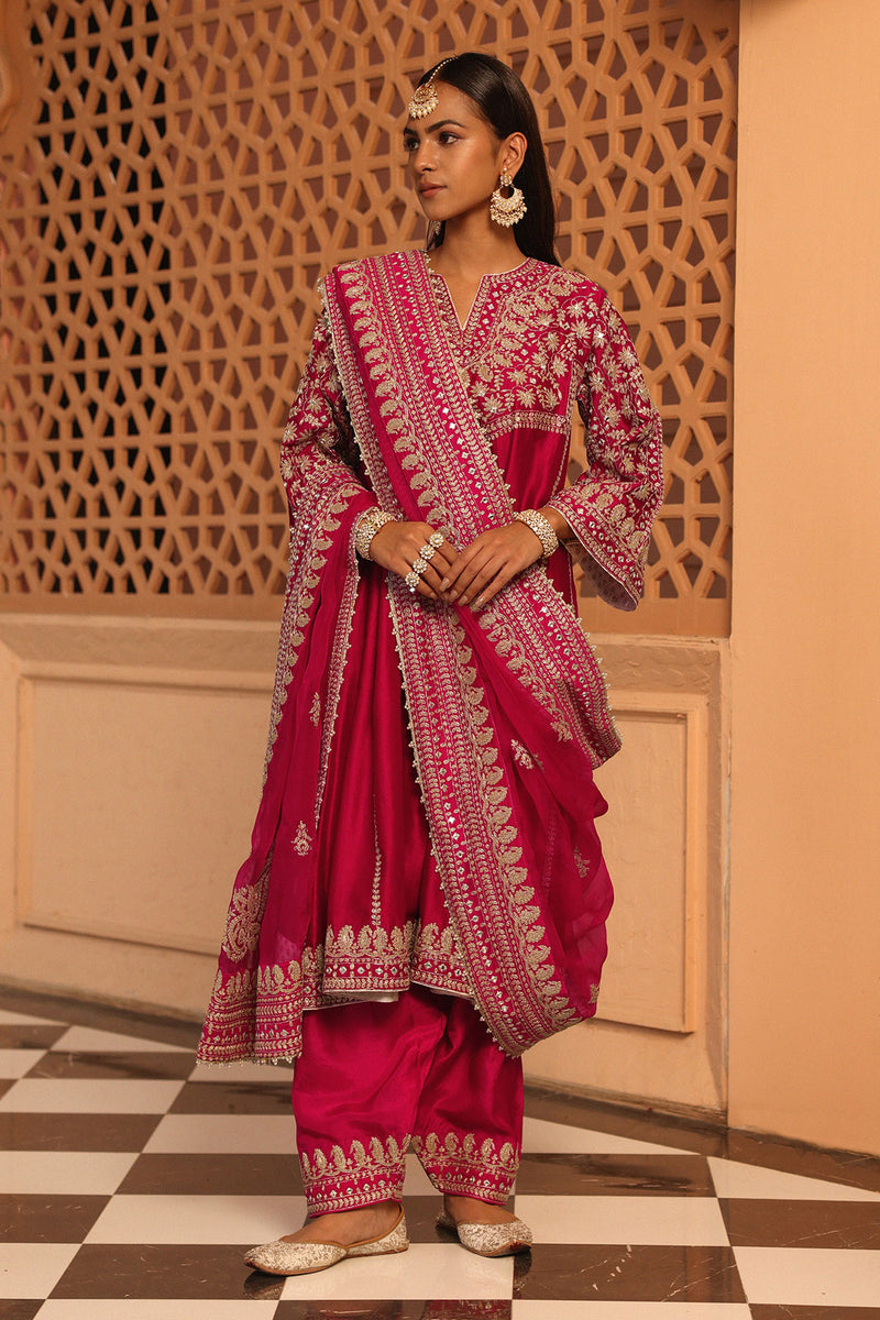 Aiman - Short Knee Length Chauga with Salwar and Khada Dupatta