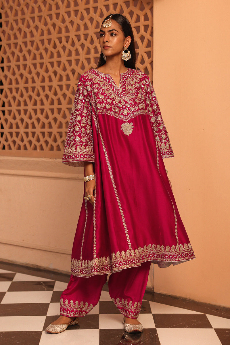 Aiman - Short Knee Length Chauga with Salwar and Khada Dupatta