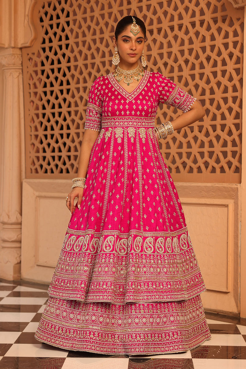 Naila - Hotpink Anarkali with  Lehenga and Dupatta