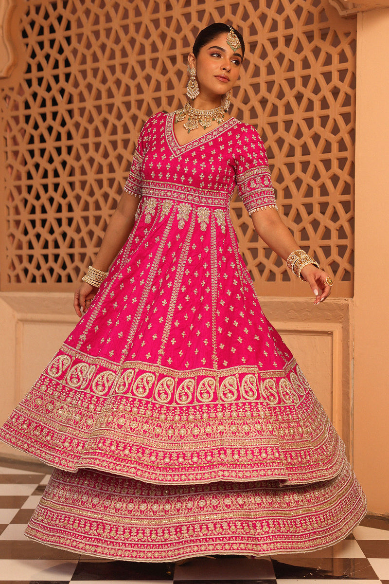 Naila - Hotpink Anarkali with  Lehenga and Dupatta