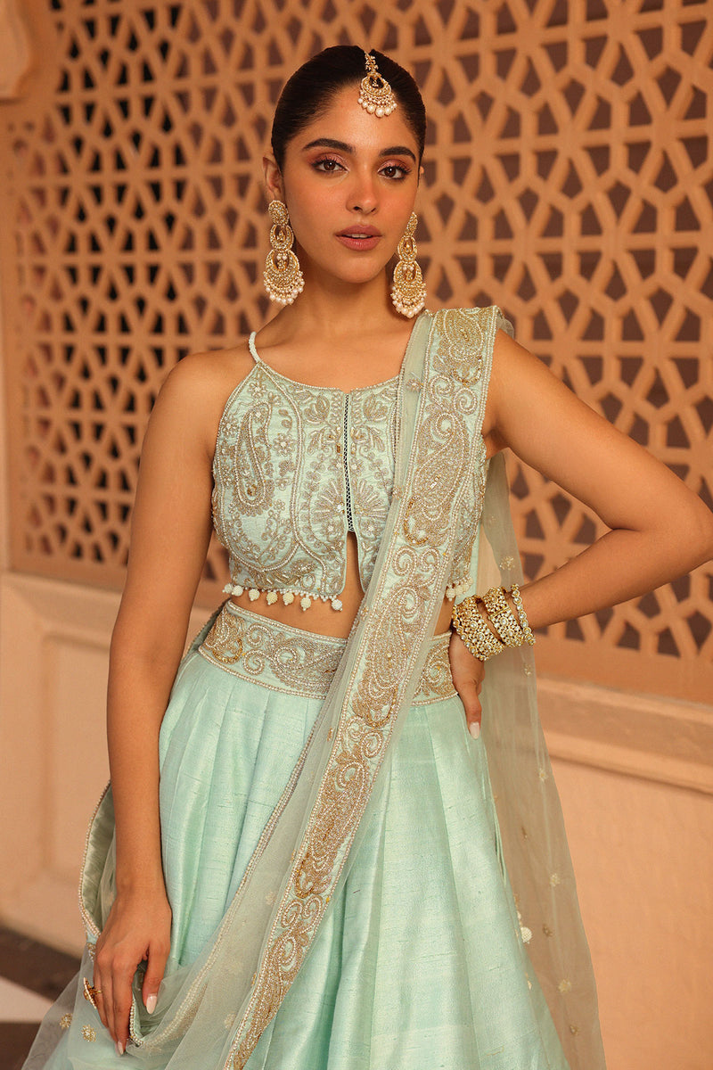 Afsa - Misty Green Lehenga with Blouse and Dupatta
