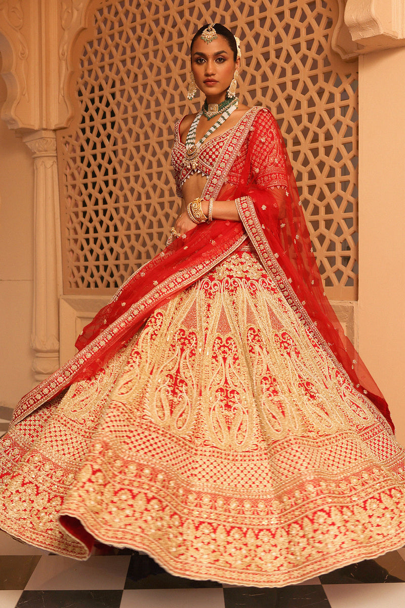 Naazreen - Red Lehenga with Blouse and Dupatta