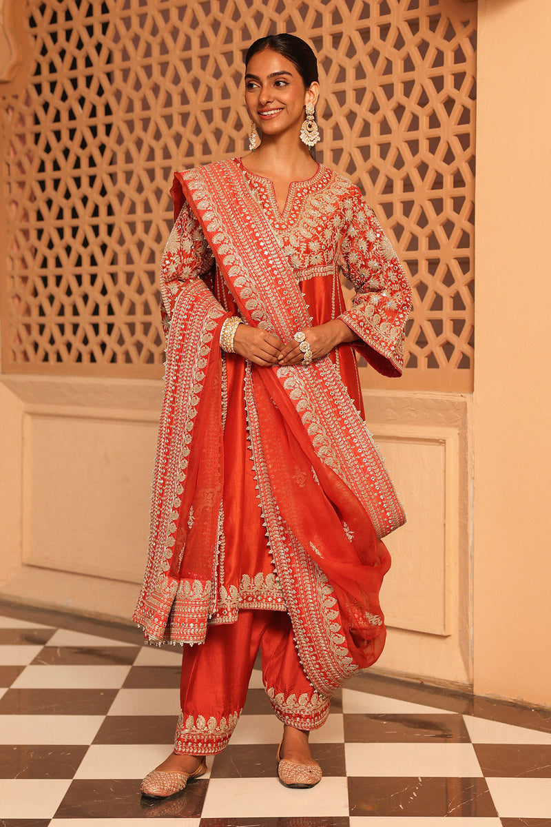 Aiman - Short Knee Length Chauga with Salwar and Khada Dupatta
