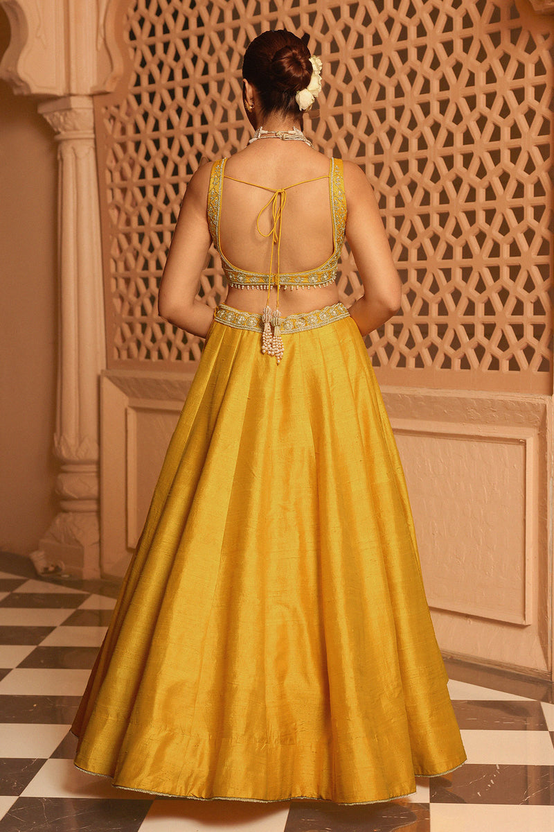 Mazhum - Mustard Lehenga with Blouse and Dupatta