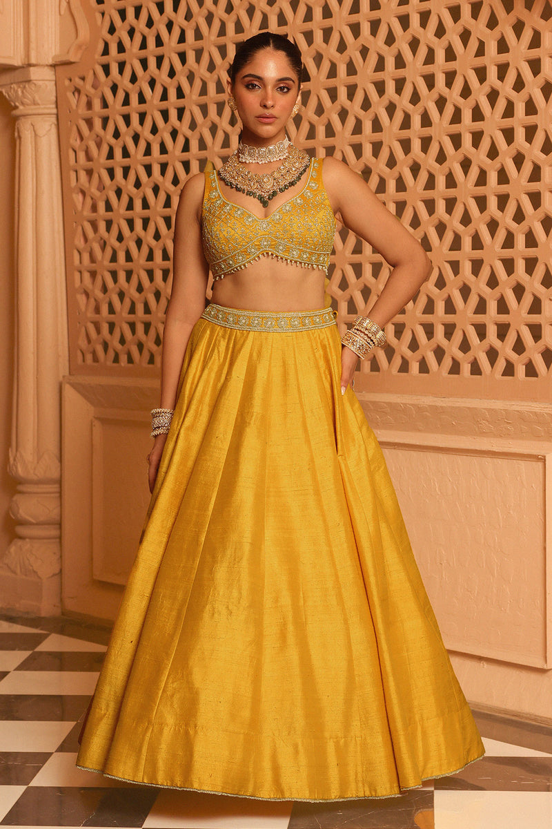 Mazhum - Mustard Lehenga with Blouse and Dupatta
