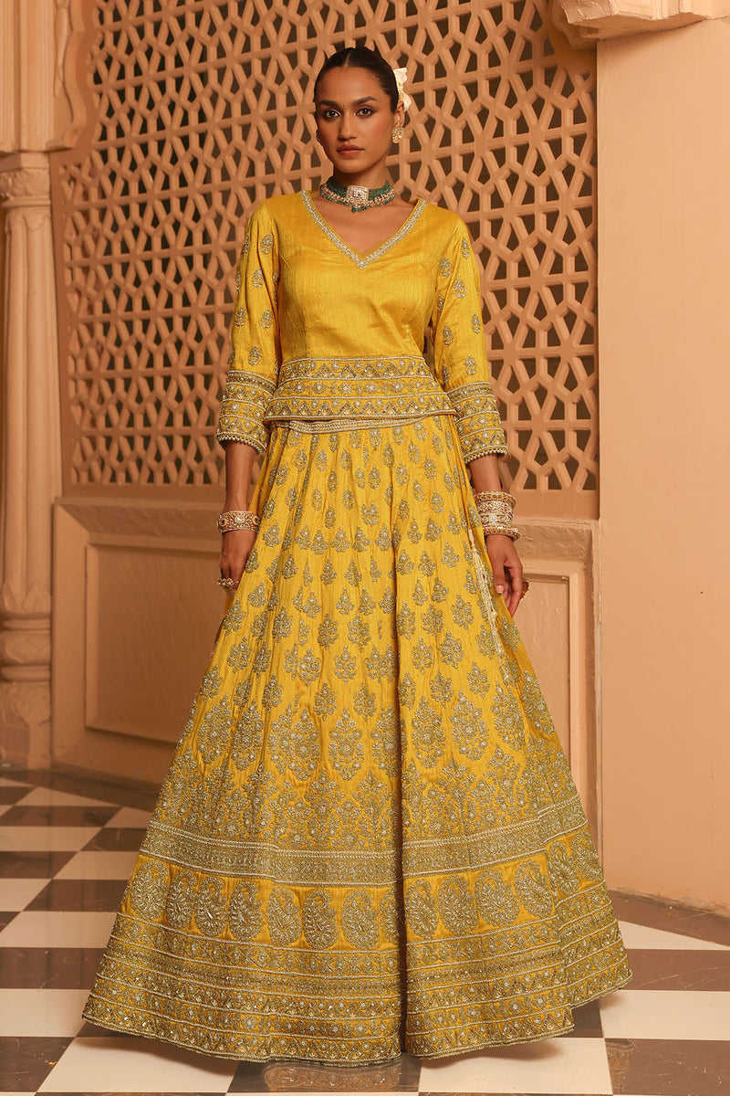 Noorali - Mustard Lehenga with Choli and Dupatta