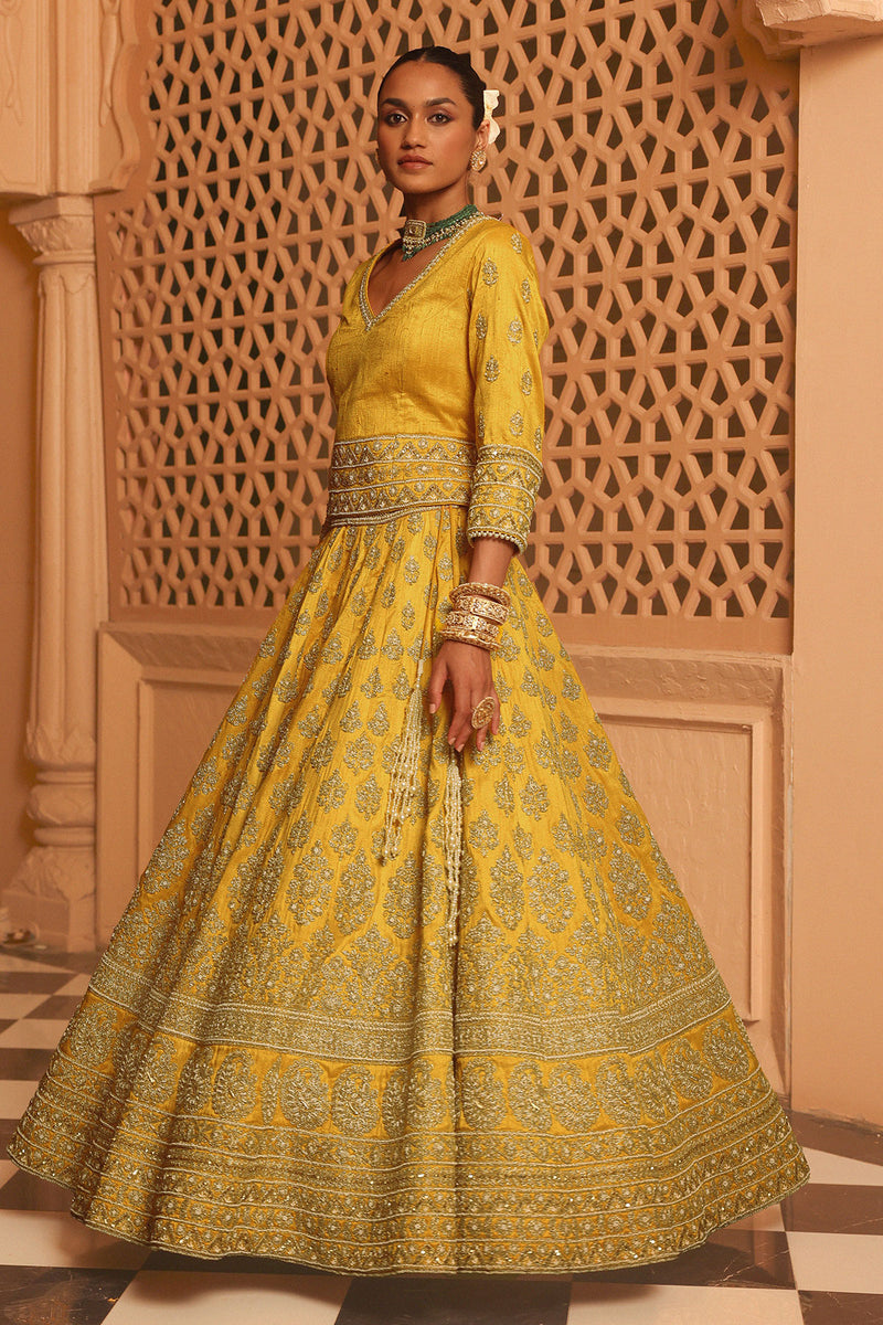 Noorali - Mustard Lehenga with Choli and Dupatta
