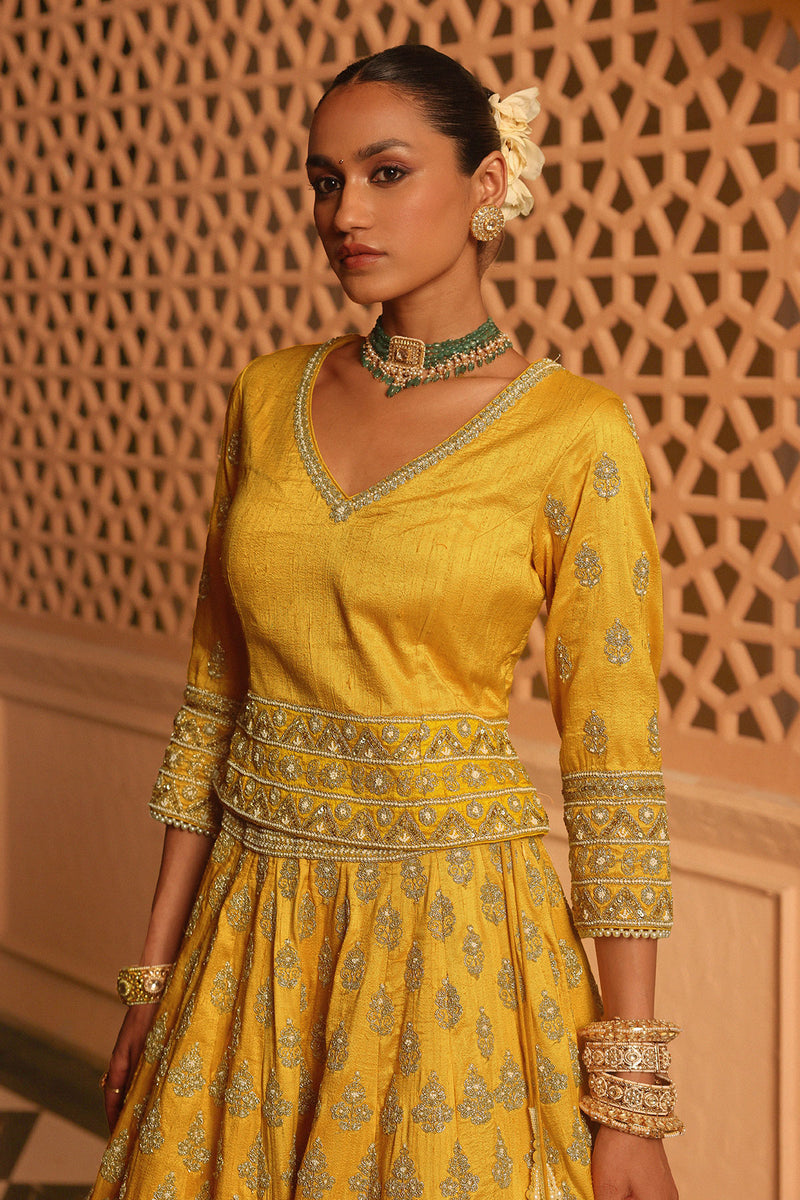 Noorali - Mustard Lehenga with Choli and Dupatta