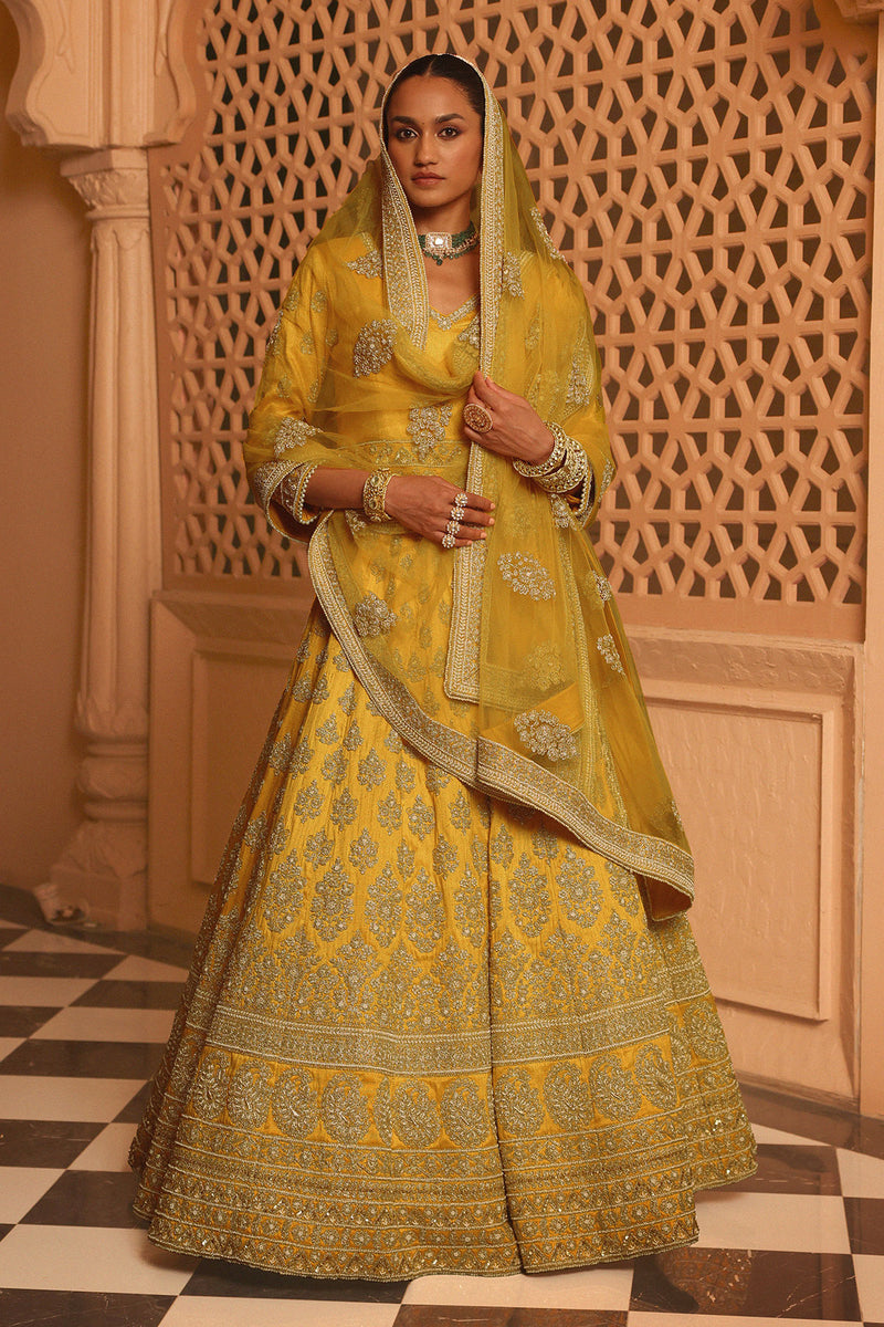Noorali - Mustard Lehenga with Choli and Dupatta