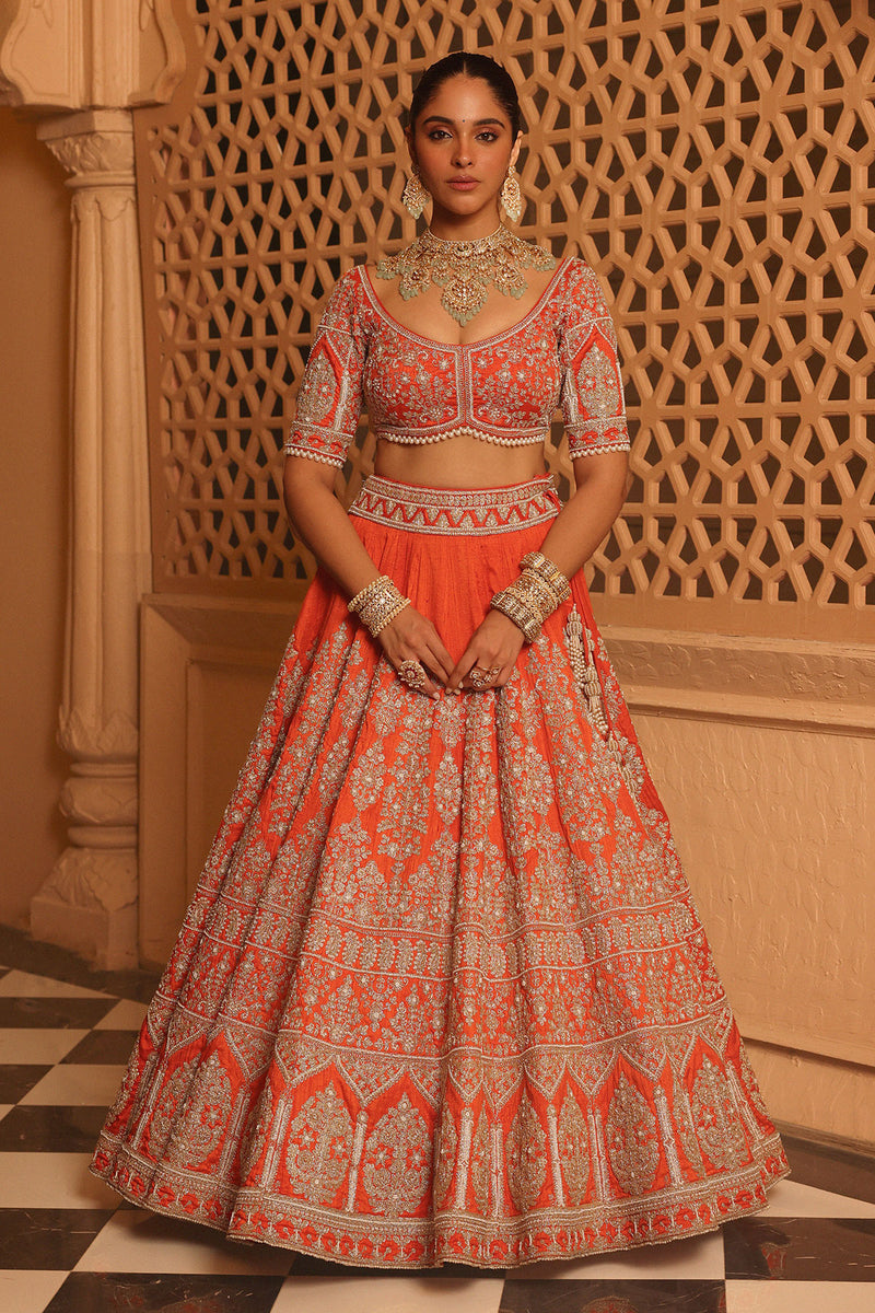 Faizah - Orange Lehenga with Blouse and Dupatta
