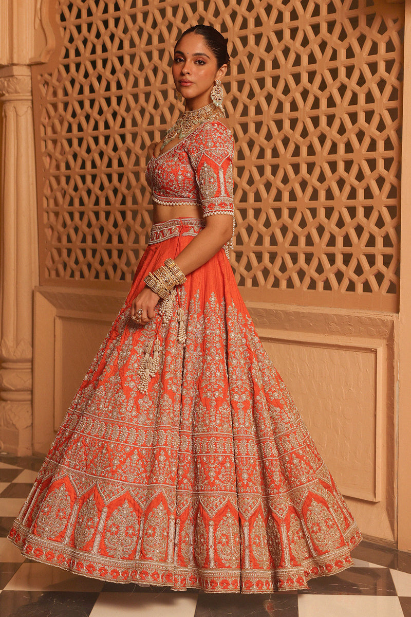 Faizah - Orange Lehenga with Blouse and Dupatta