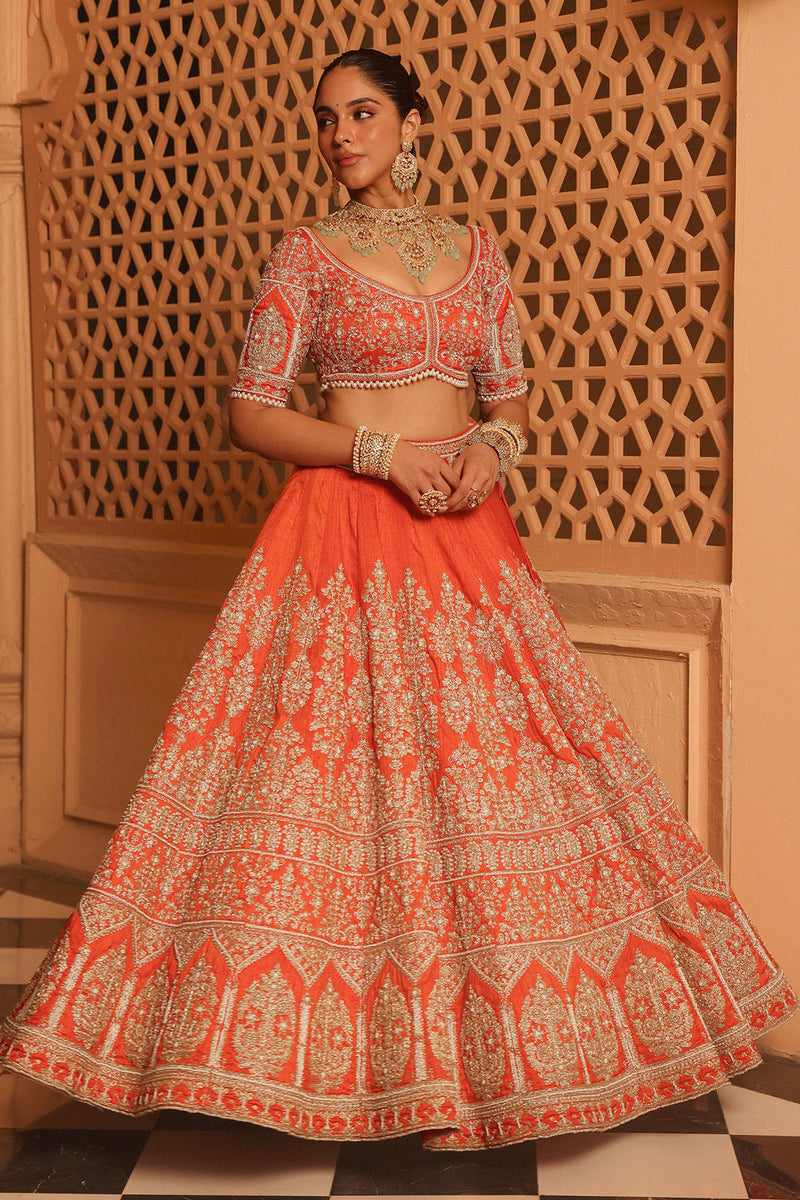 Faizah - Orange Lehenga with Blouse and Dupatta