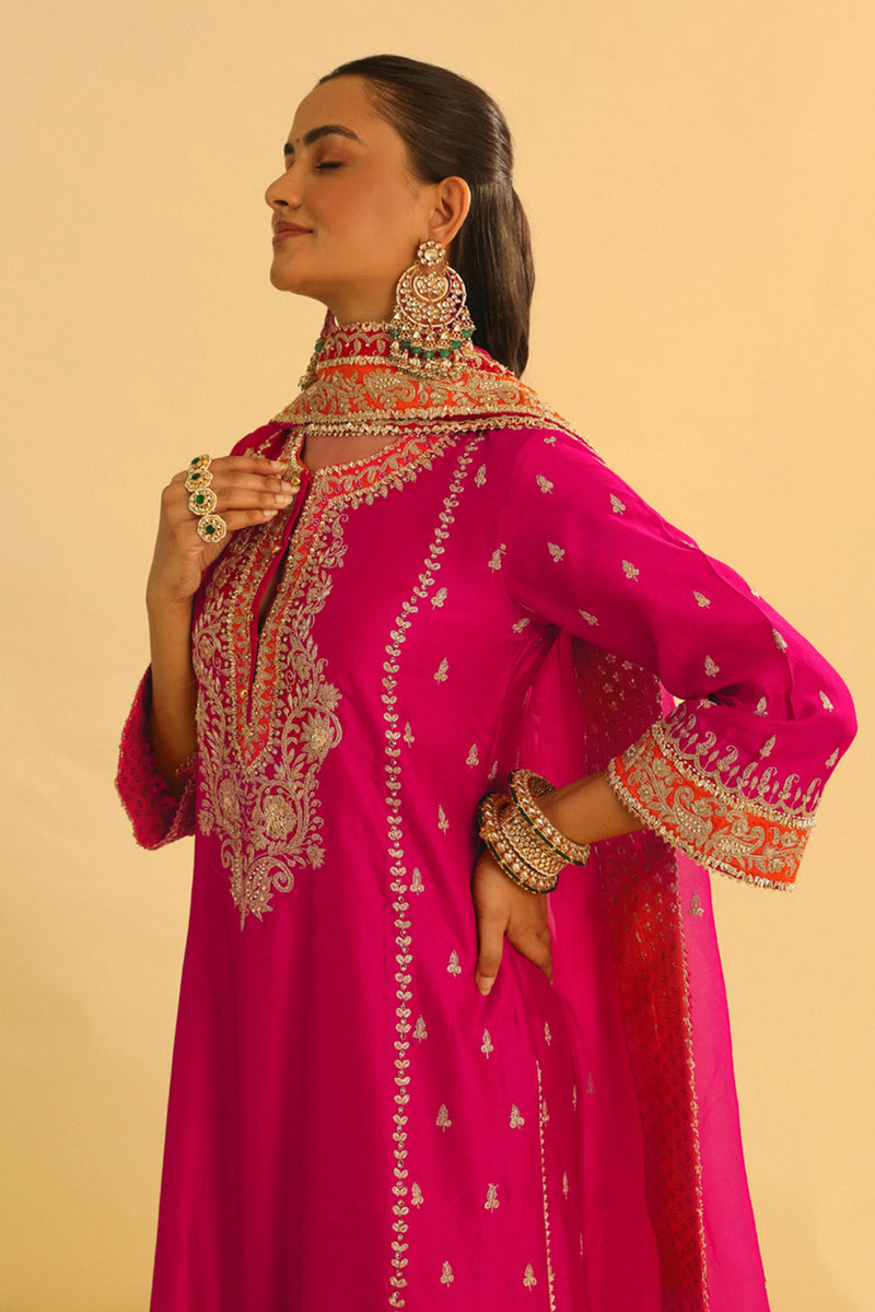 Mayra - Hotpink Long Kurta with Palazzo & Dupatta