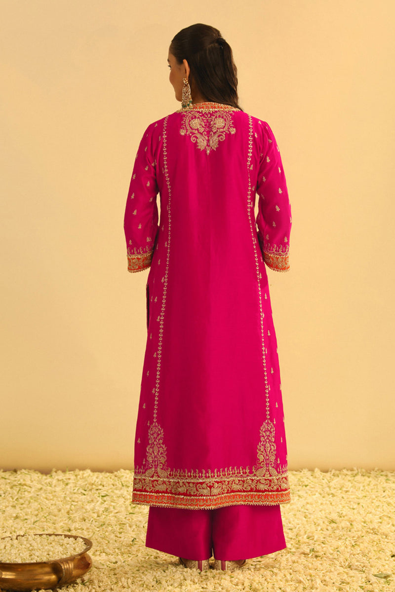 Mayra - Hotpink Long Kurta with Palazzo & Dupatta