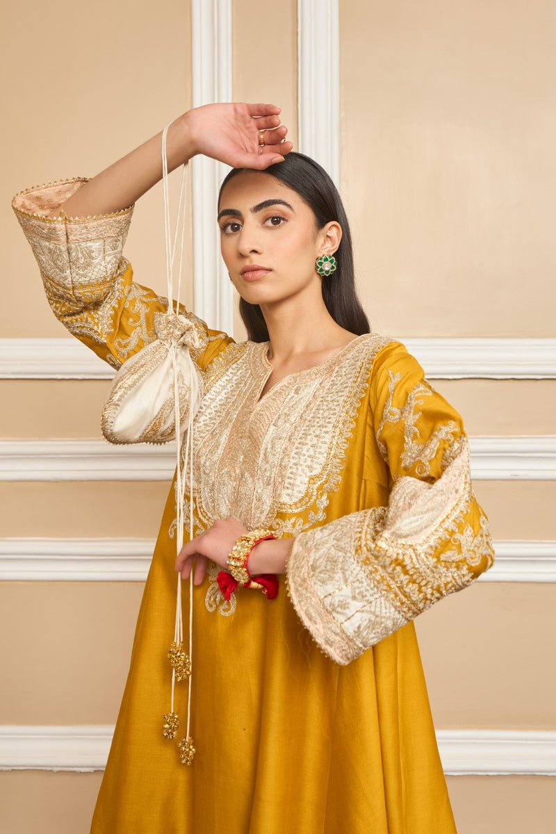 MOHSINA - GLAZE MUSTARD SHORT KALIDAAR CHOGA WITH SALWAR