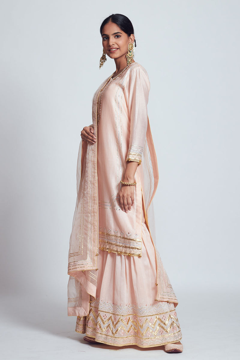 Rukshana- Blush rose pink chanderi silk ensemble